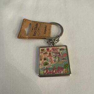 Charleston South Carolina‎ Keepsake Map Charm Key Chain Travel Souvenir Key Ring